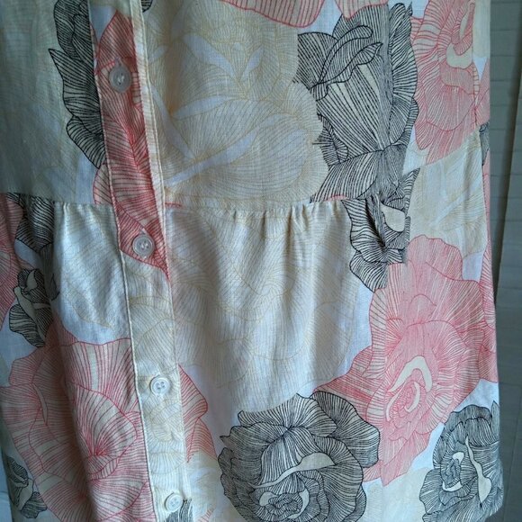 Joan Vass Sleeveless Linen Tunic - Coral and Charcoal - Picture 5 of 16